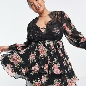 ASOS Curve Black Floral Mini Dress